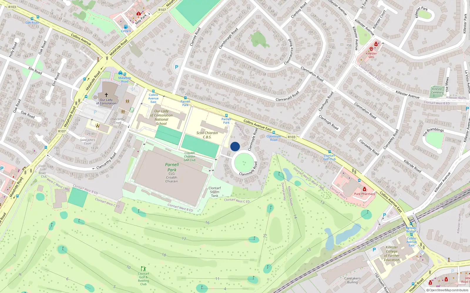 Overhead map showing the location of 37 Clanmoyle Road, Donnycarney, Dublin 5