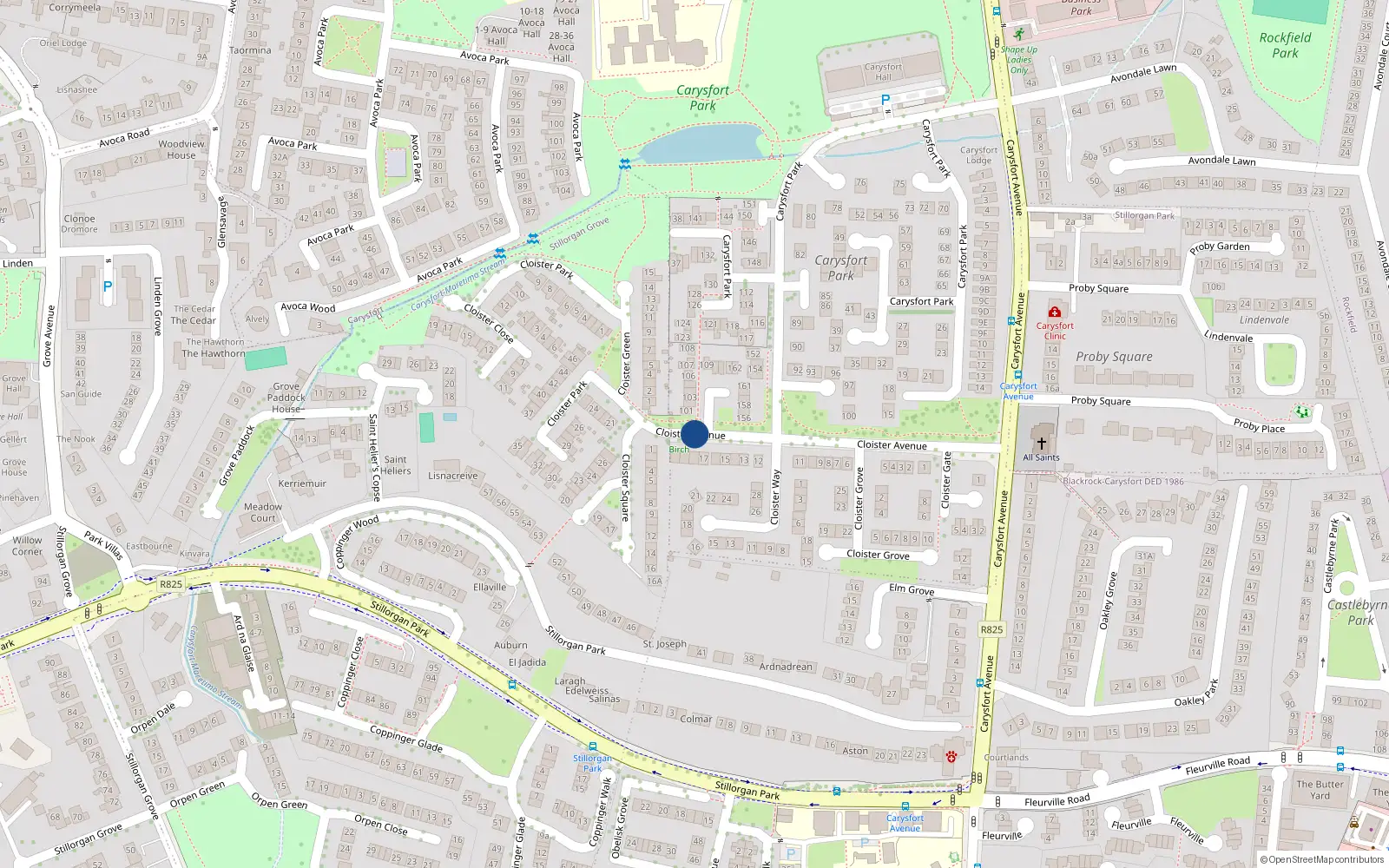Overhead map showing the location of 37 Cloister Avenue, Carysfort