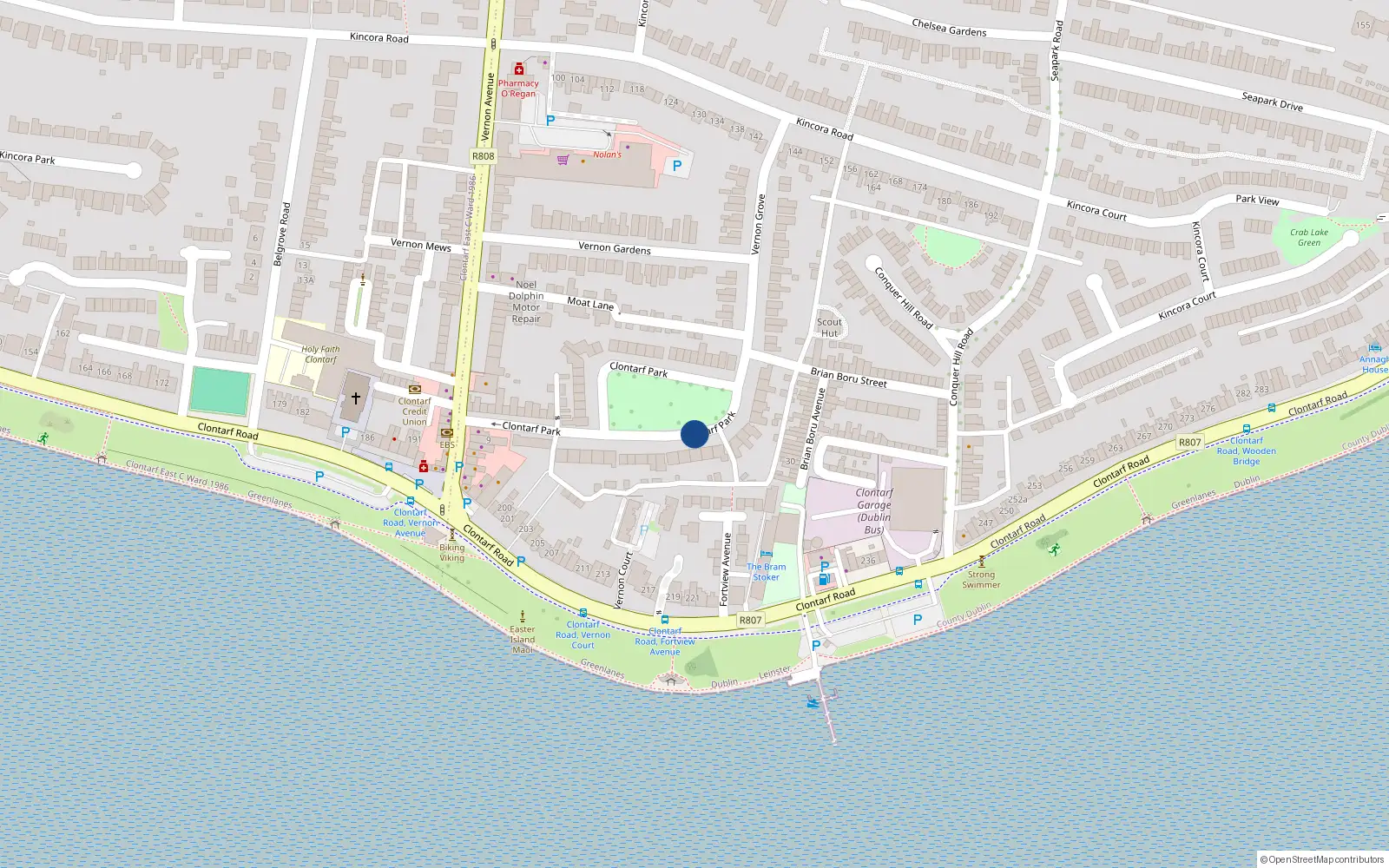 Overhead map showing the location of 37 Clontarf Park, Dublin 3