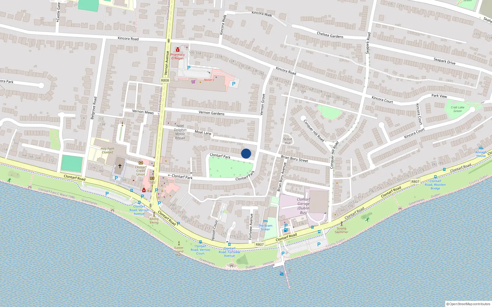Overhead map showing the location of 37 Clontarf Park, Dublin 3