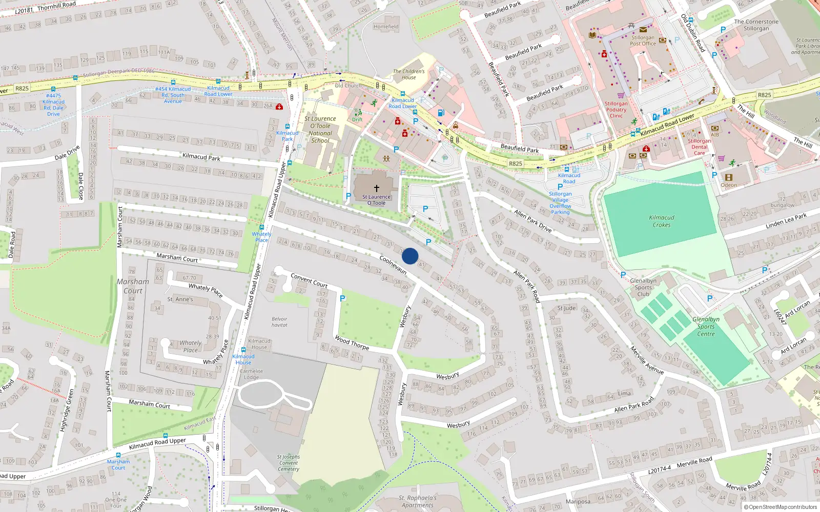 Overhead map showing the location of 37 Coolnevaun, Stillorgan
