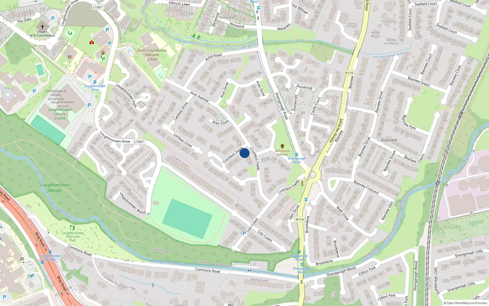 Overhead map showing the location of 37 Cromlech Fields, Ballybrack, Glenageary