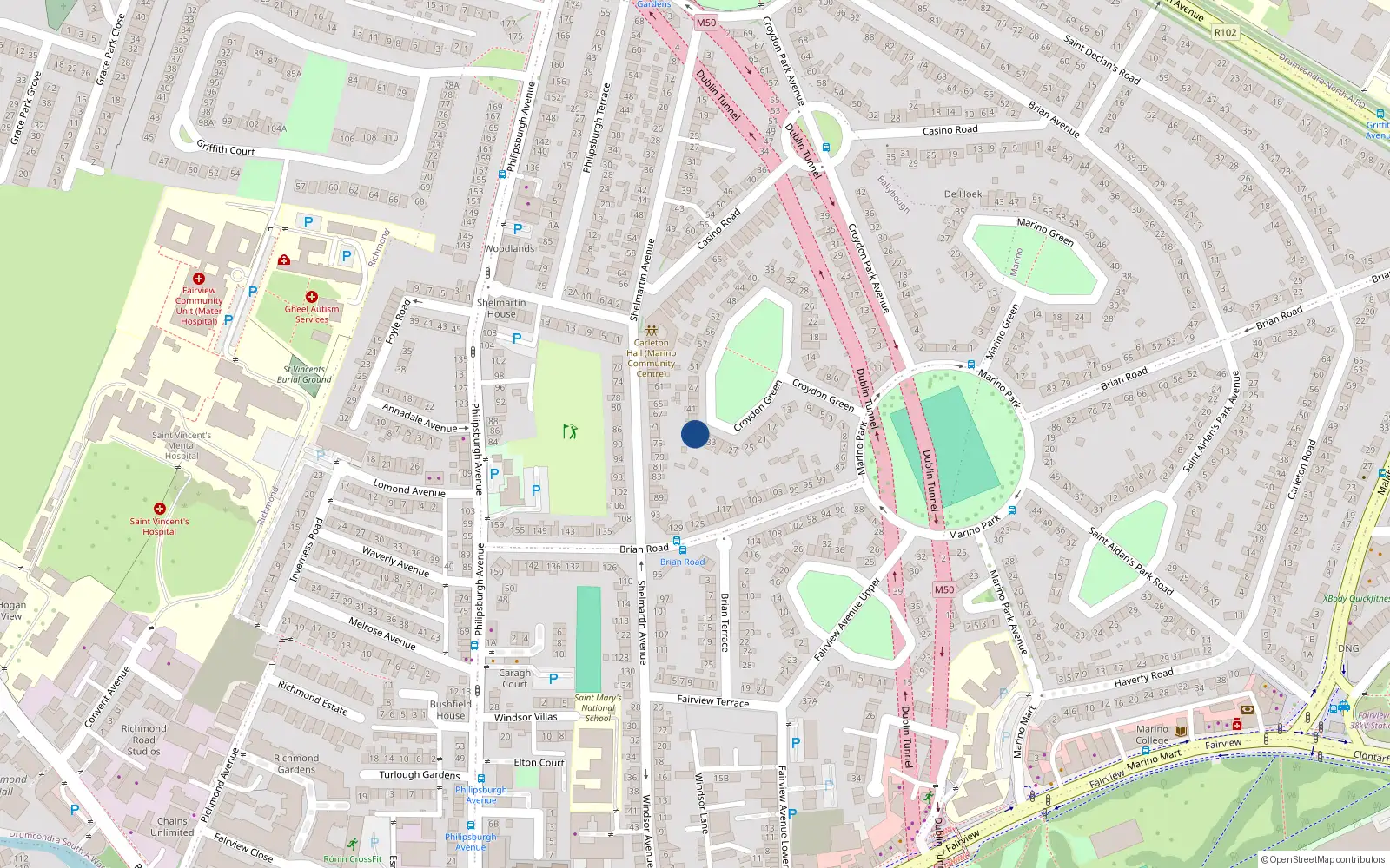 Overhead map showing the location of 37 Croydon Green, Dublin 3