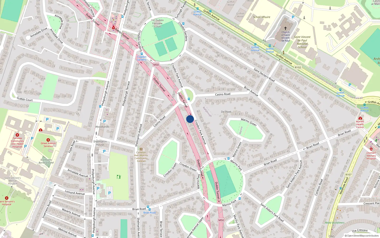 Overhead map showing the location of 37 Croydon Park Avenue, Dublin 3