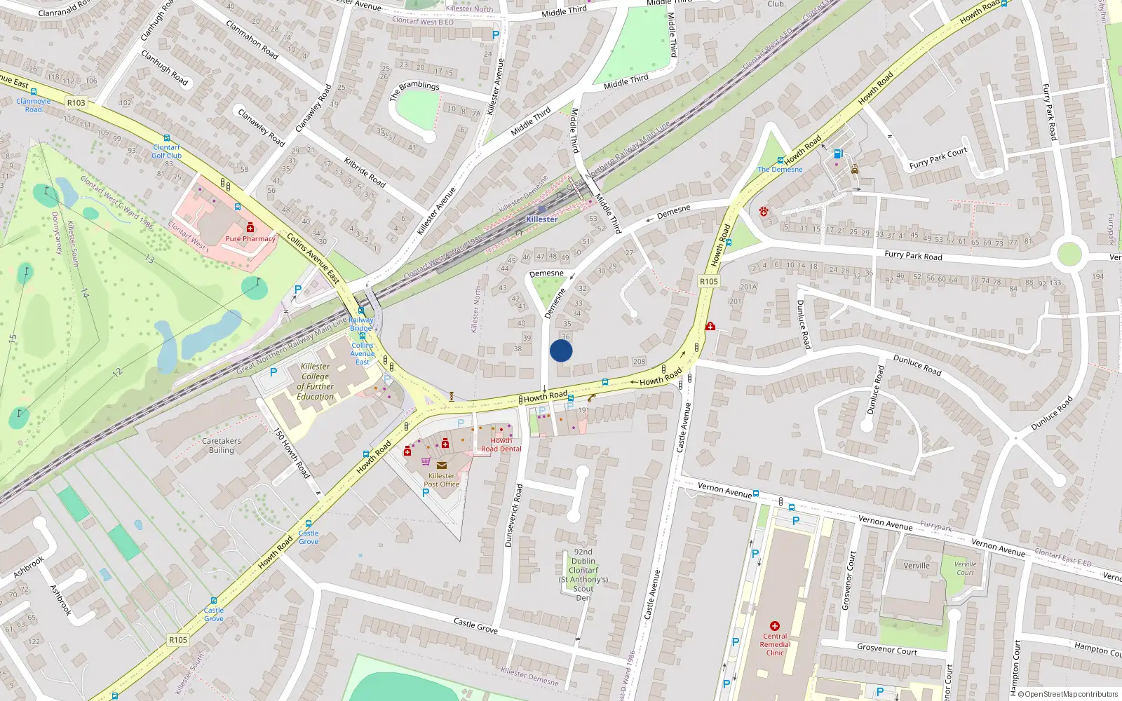 Overhead map showing the location of 37 Demesne, Killester, Dublin 5