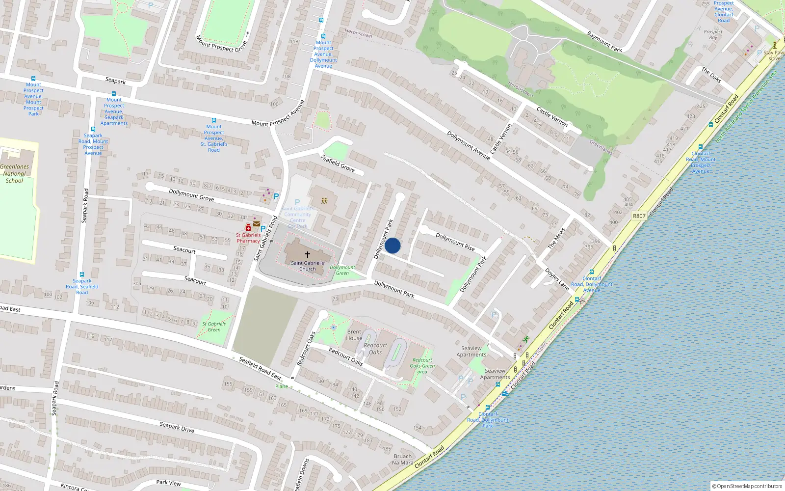 Overhead map showing the location of 37 Dollymount Park, Clontarf, Dublin 3