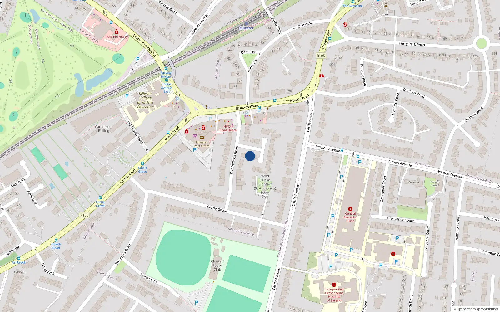 Overhead map showing the location of 37 Dunseverick Road, Dublin 3