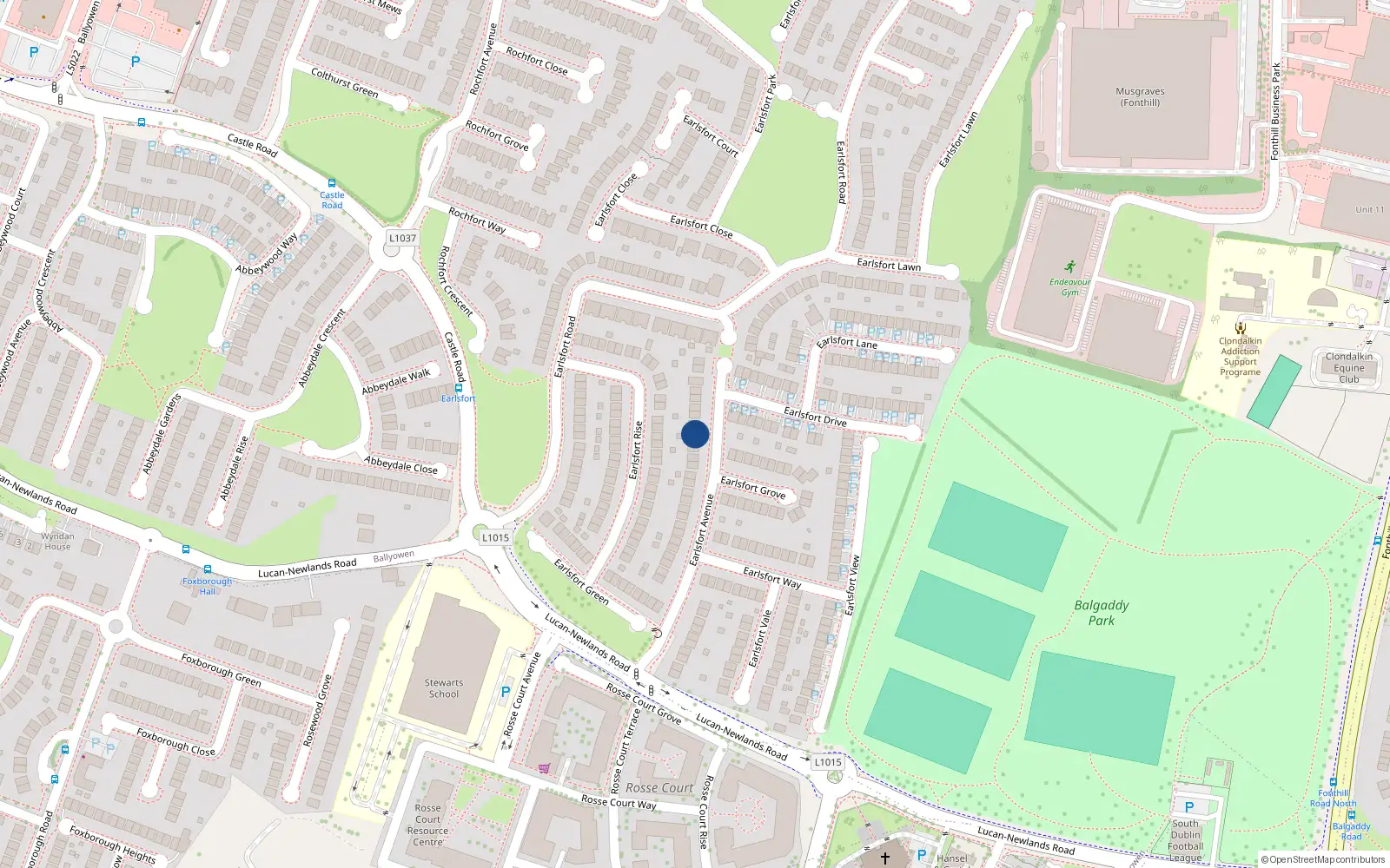 Overhead map showing the location of 37 Earlsfort Avenue, Lucan