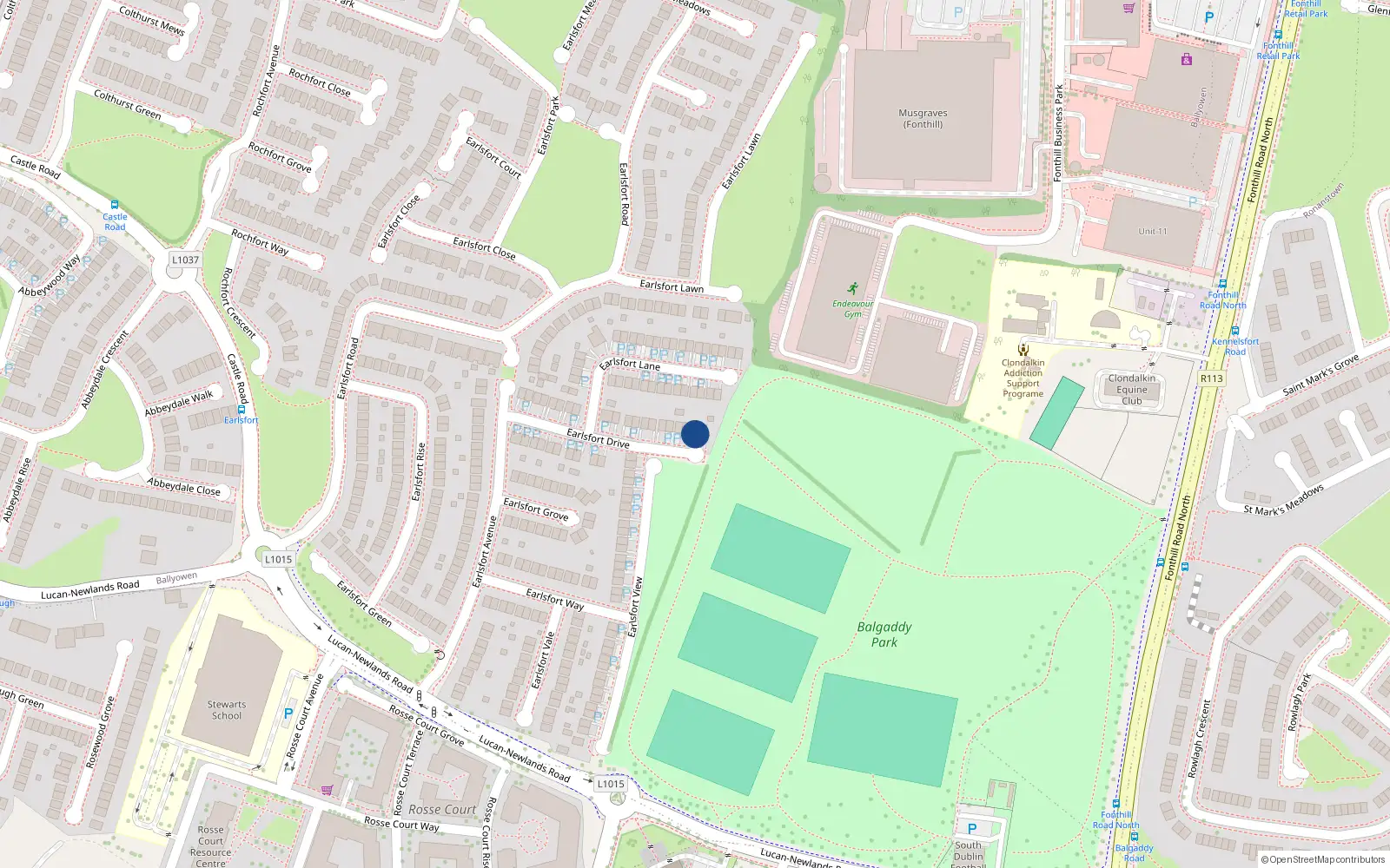 Overhead map showing the location of 37 Earlsfort Drive, Lucan, Dublin