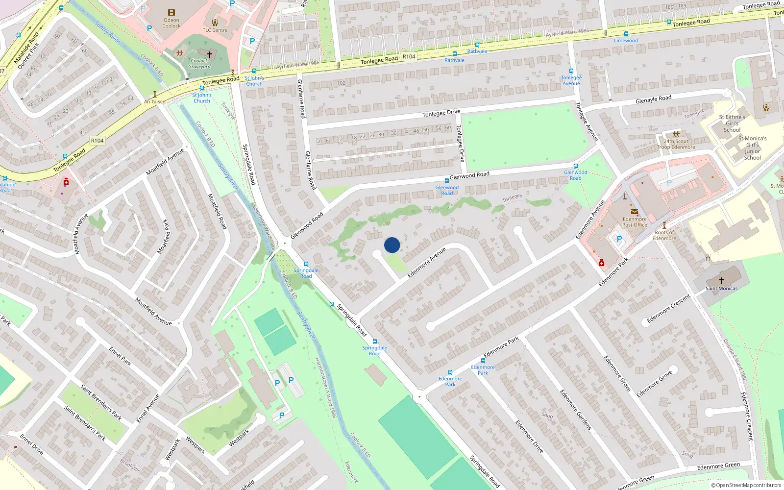 Overhead map showing the location of 37 Edenmore Avenue, Dublin 5