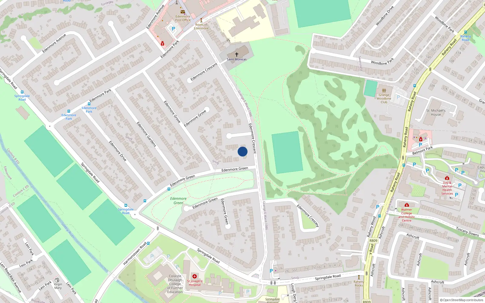 Overhead map showing the location of 37 Edenmore Crescent, Dublin 5