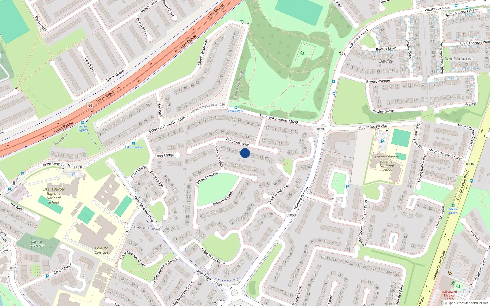 Overhead map showing the location of 37 Elmbrook Walk, Lucan