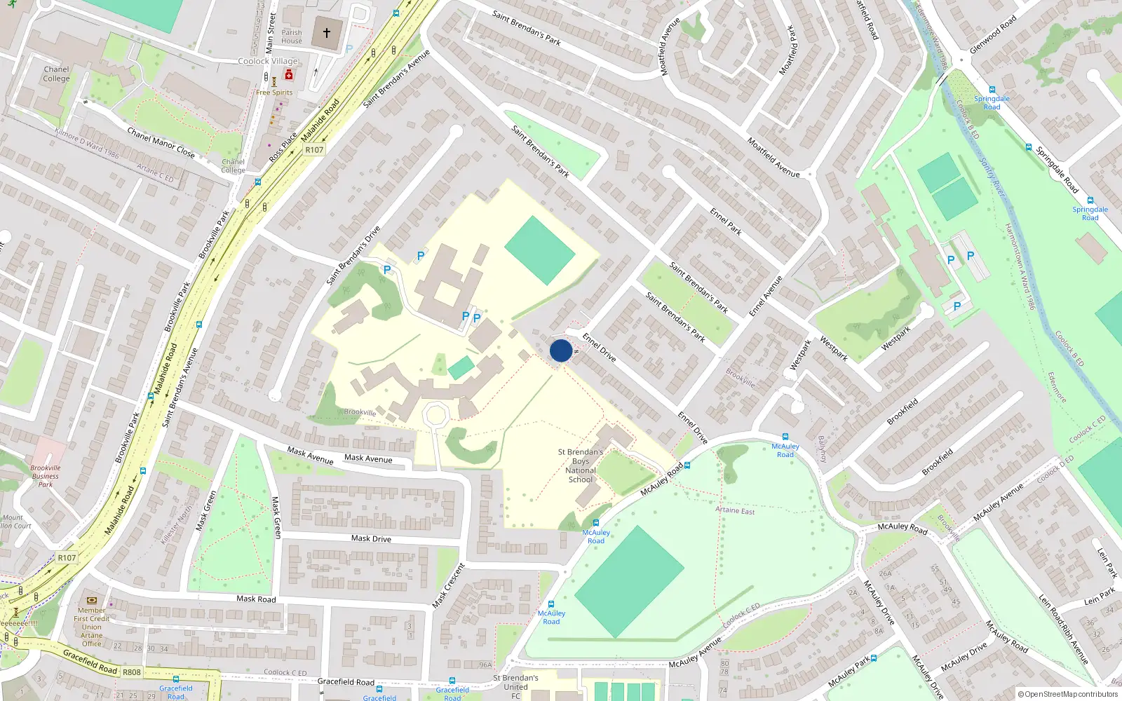 Overhead map showing the location of 37 Ennel Drive, Dublin 5