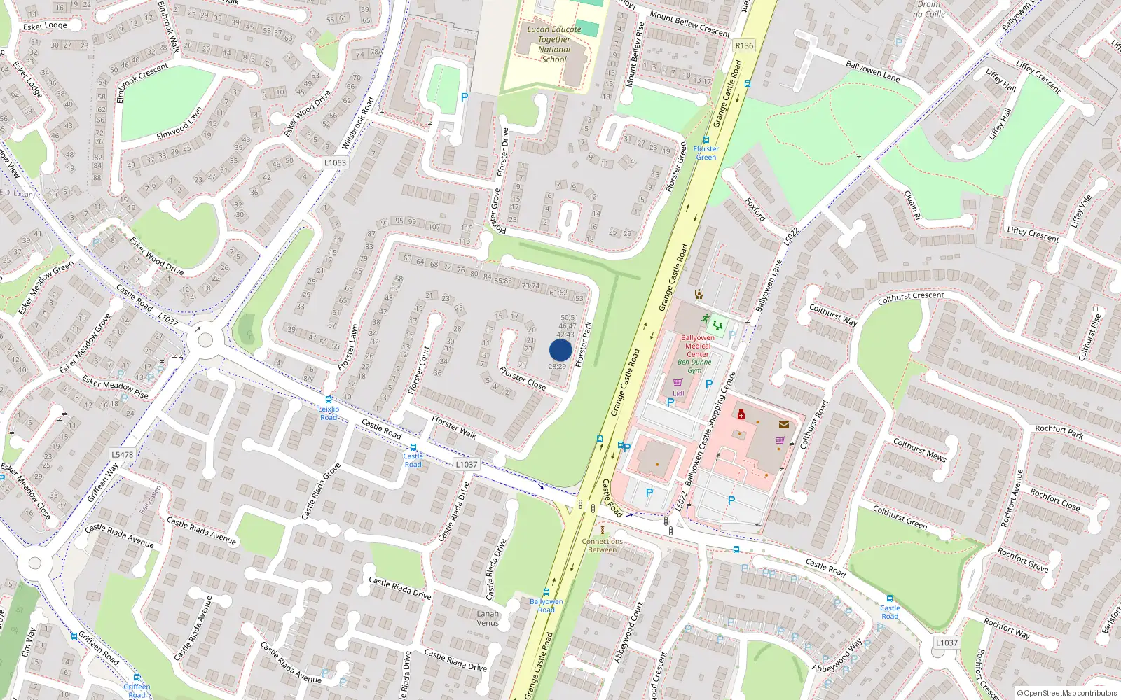 Overhead map showing the location of 37 Fforster Park, Lucan