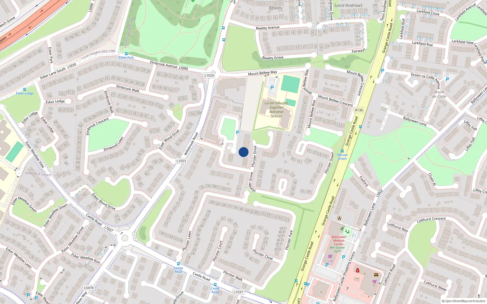Overhead map showing the location of 37 Fforster Square, Lucan, Dublin