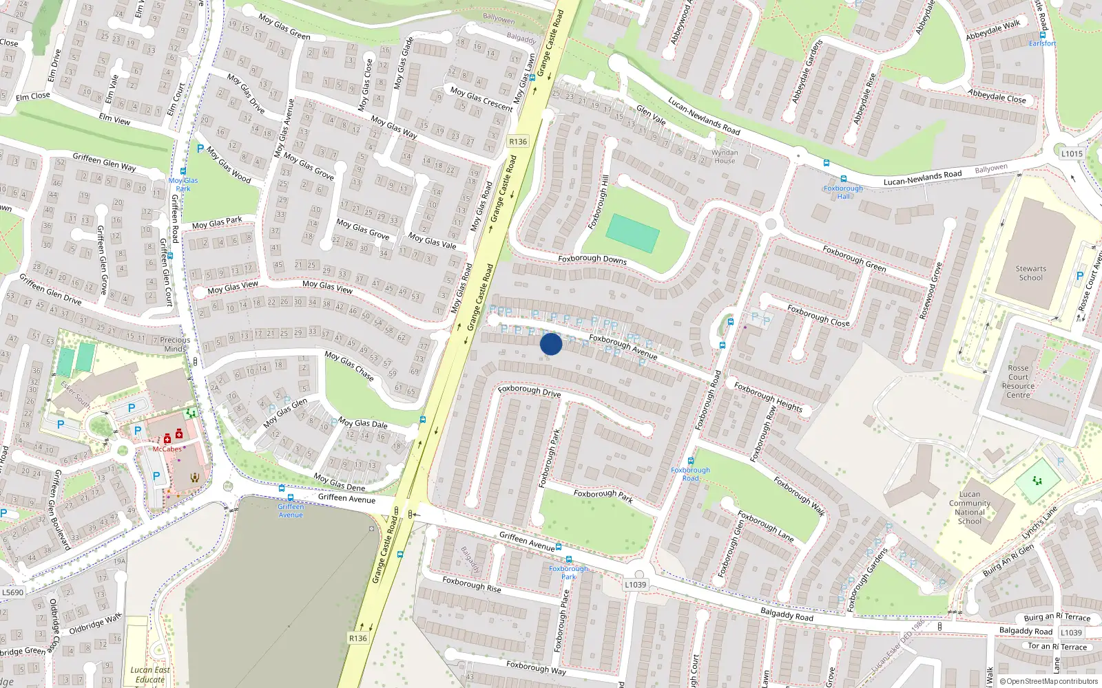 Overhead map showing the location of 37 Foxborough Avenue, Lucan, Dublin