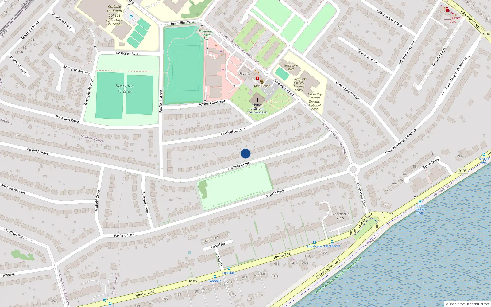 Overhead map showing the location of 37 Foxfield Grove, Dublin 5