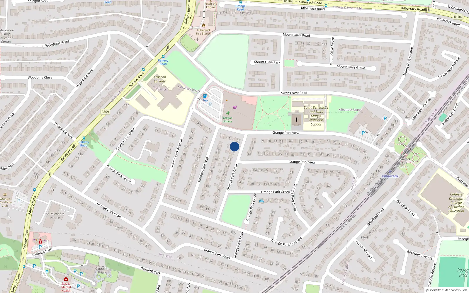 Overhead map showing the location of 37 Grange Park Drive, Dublin 5