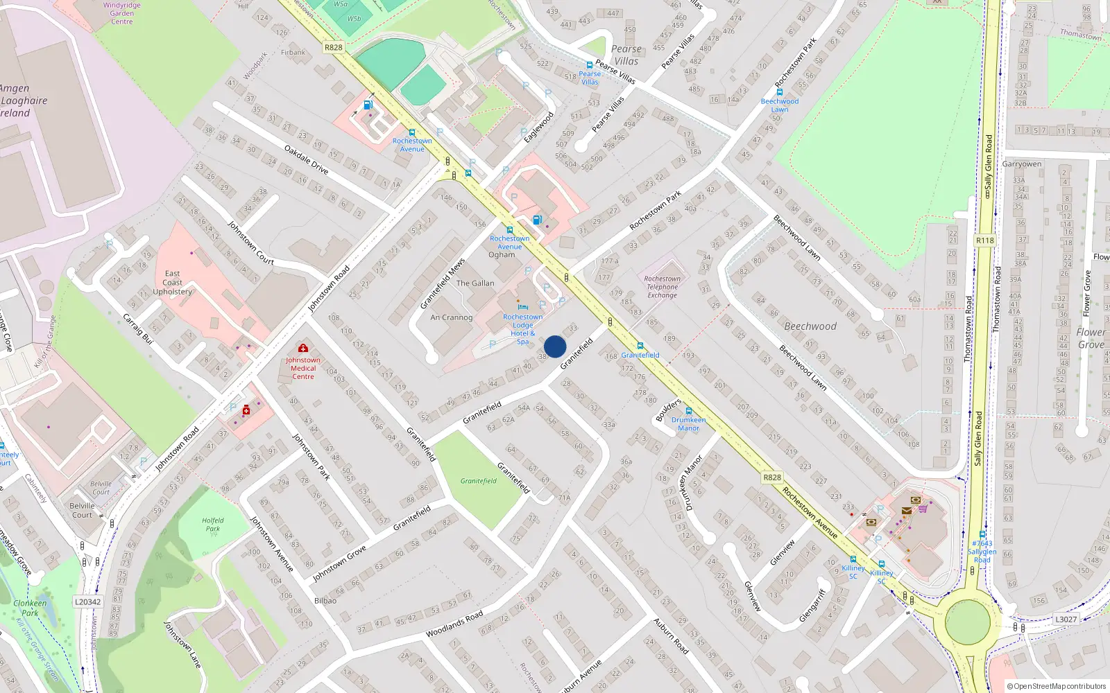 Overhead map showing the location of 37 Granitefield, Dun Laoghaire, Dublin