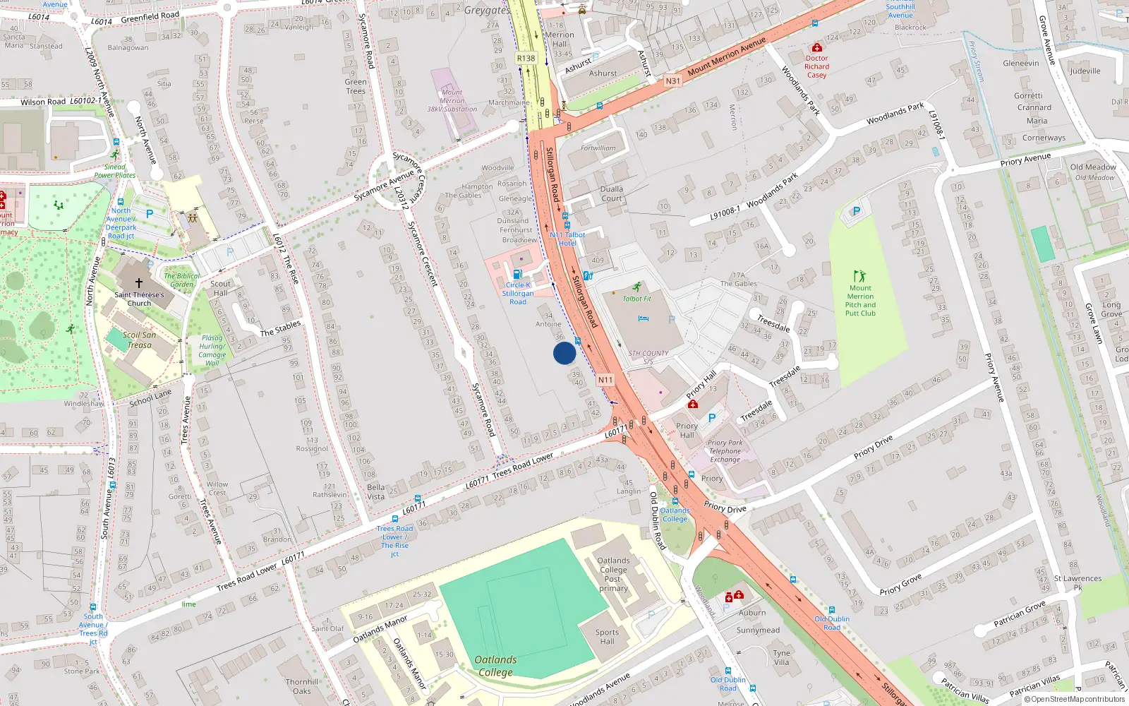 Overhead map showing the location of 37 Greygates, Stillorgan Road, Mount Merrion