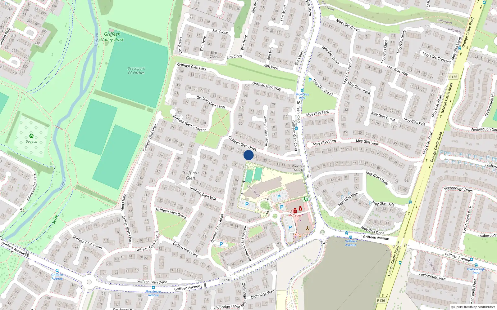 Overhead map showing the location of 37 Griffeen Glen Drive, Lucan