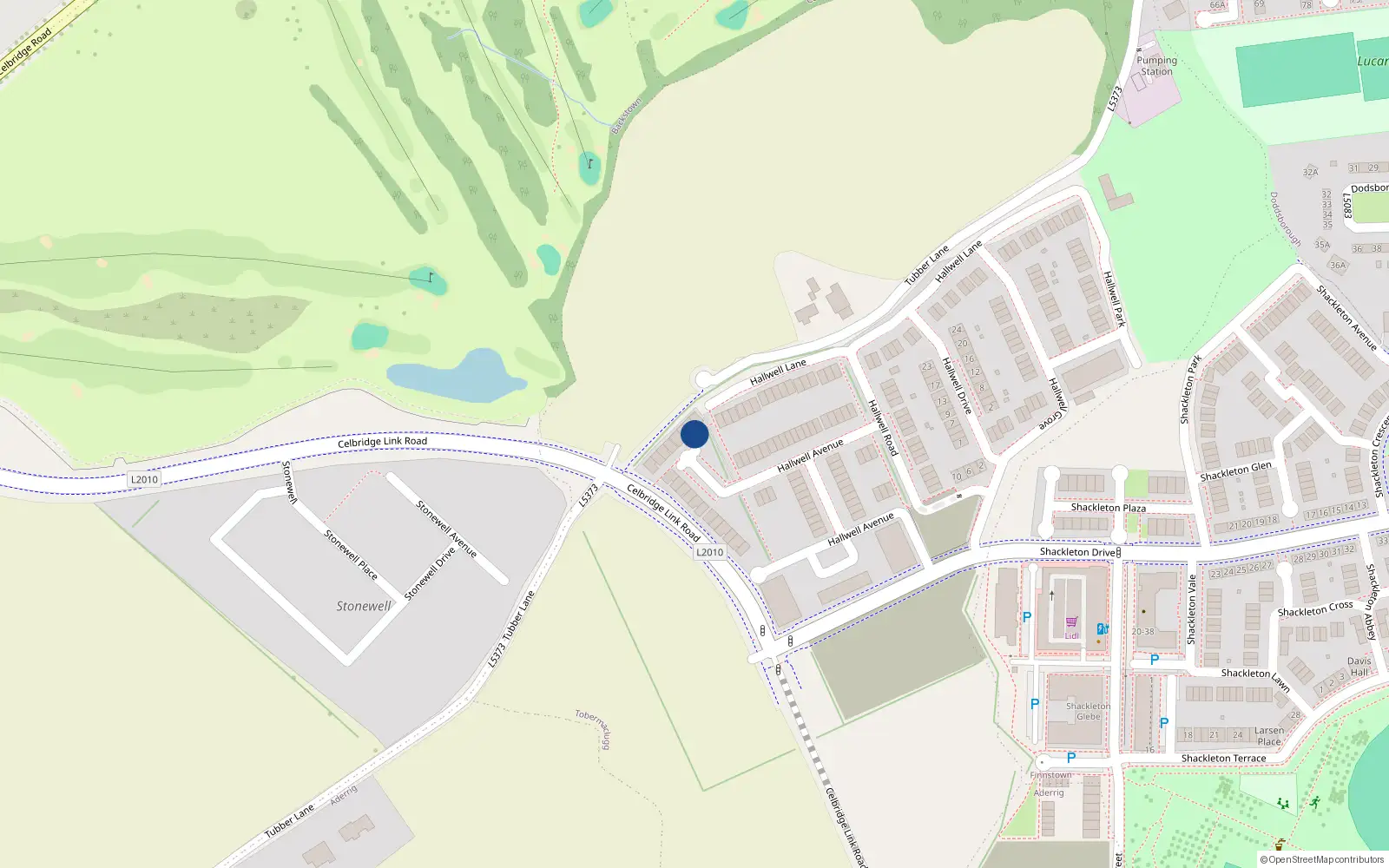 Overhead map showing the location of 37 Hallwell Green, Adamstown