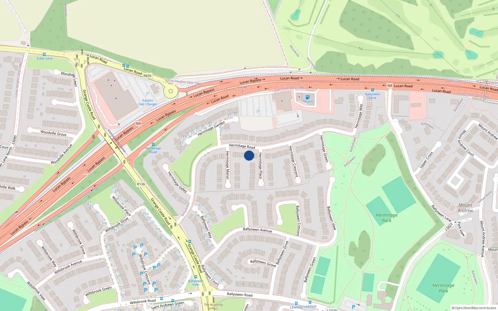 Overhead map showing the location of 37 Hermitage Road, Lucan