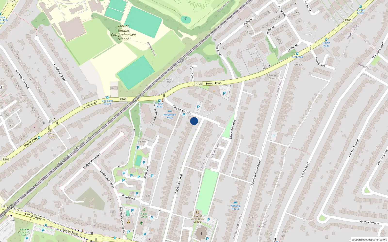 Overhead map showing the location of 37 Hollybrook Road, Dublin 3