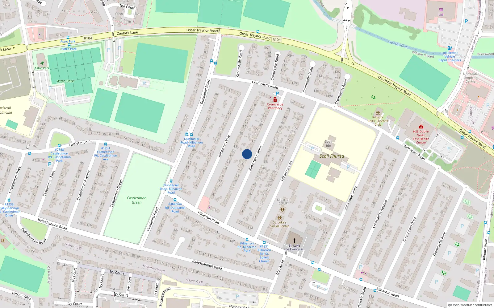Overhead map showing the location of 37 Kilbaron Avenue, Kilmore West, Dublin 5