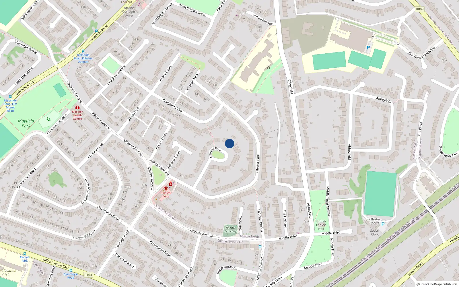 Overhead map showing the location of 37 Killester Park, Dublin 5