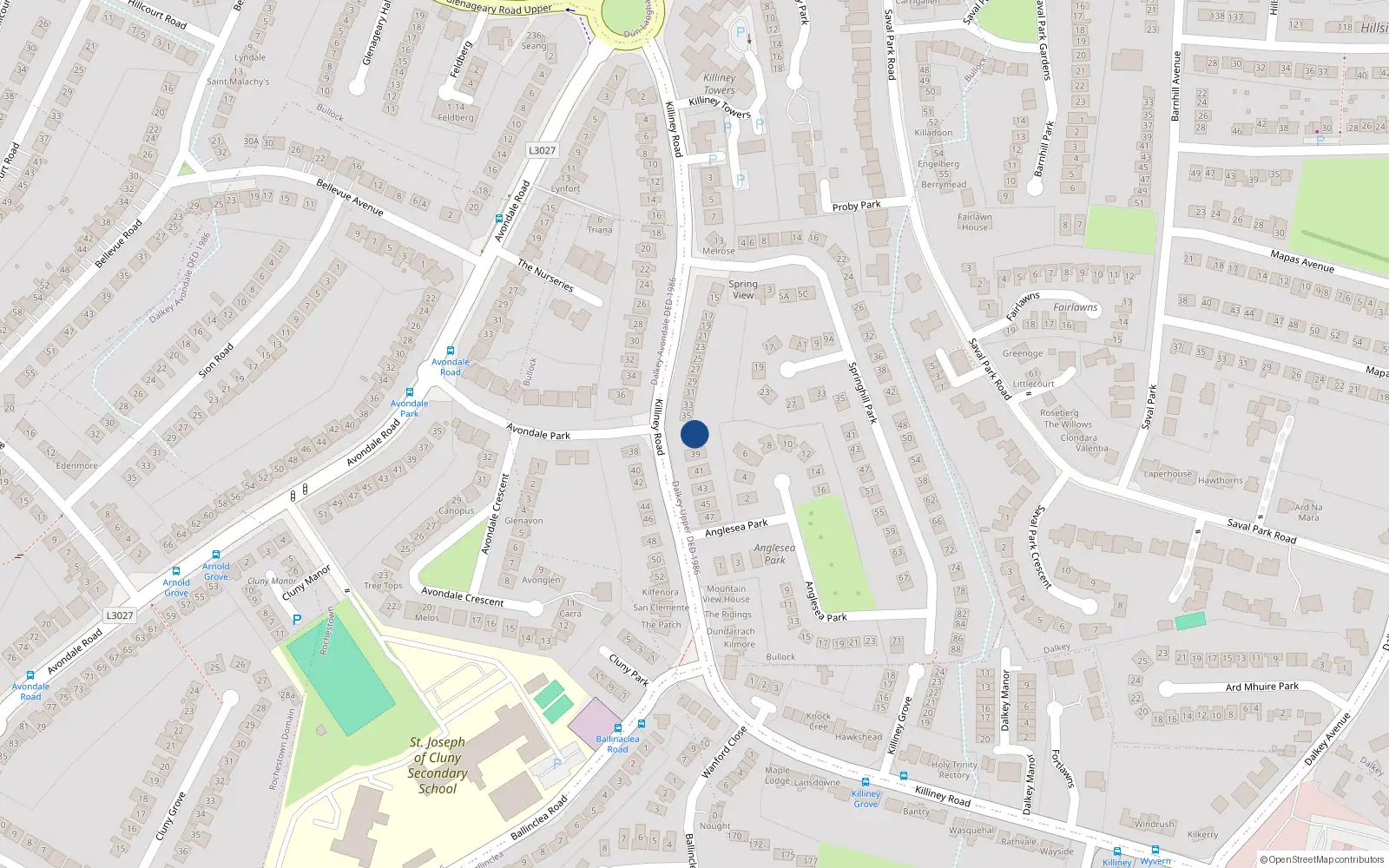 Overhead map showing the location of 37 Killiney Road, Dublin