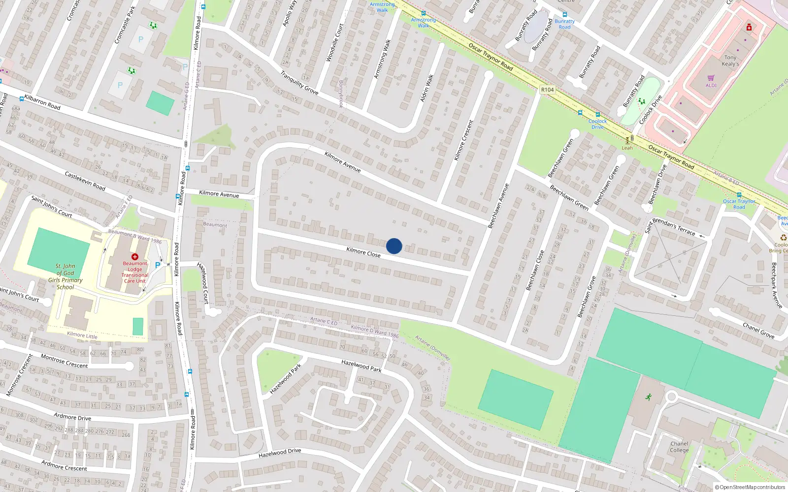 Overhead map showing the location of 37 Kilmore Close, Artane, Dublin 5