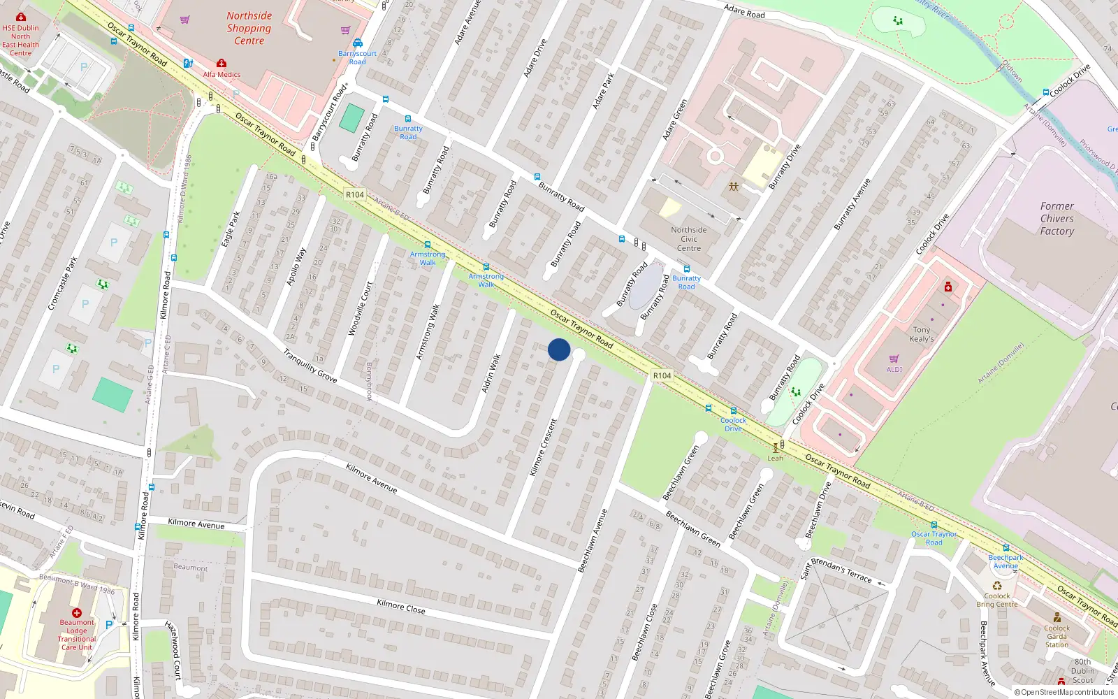 Overhead map showing the location of 37 Kilmore Crescent, Dublin 5