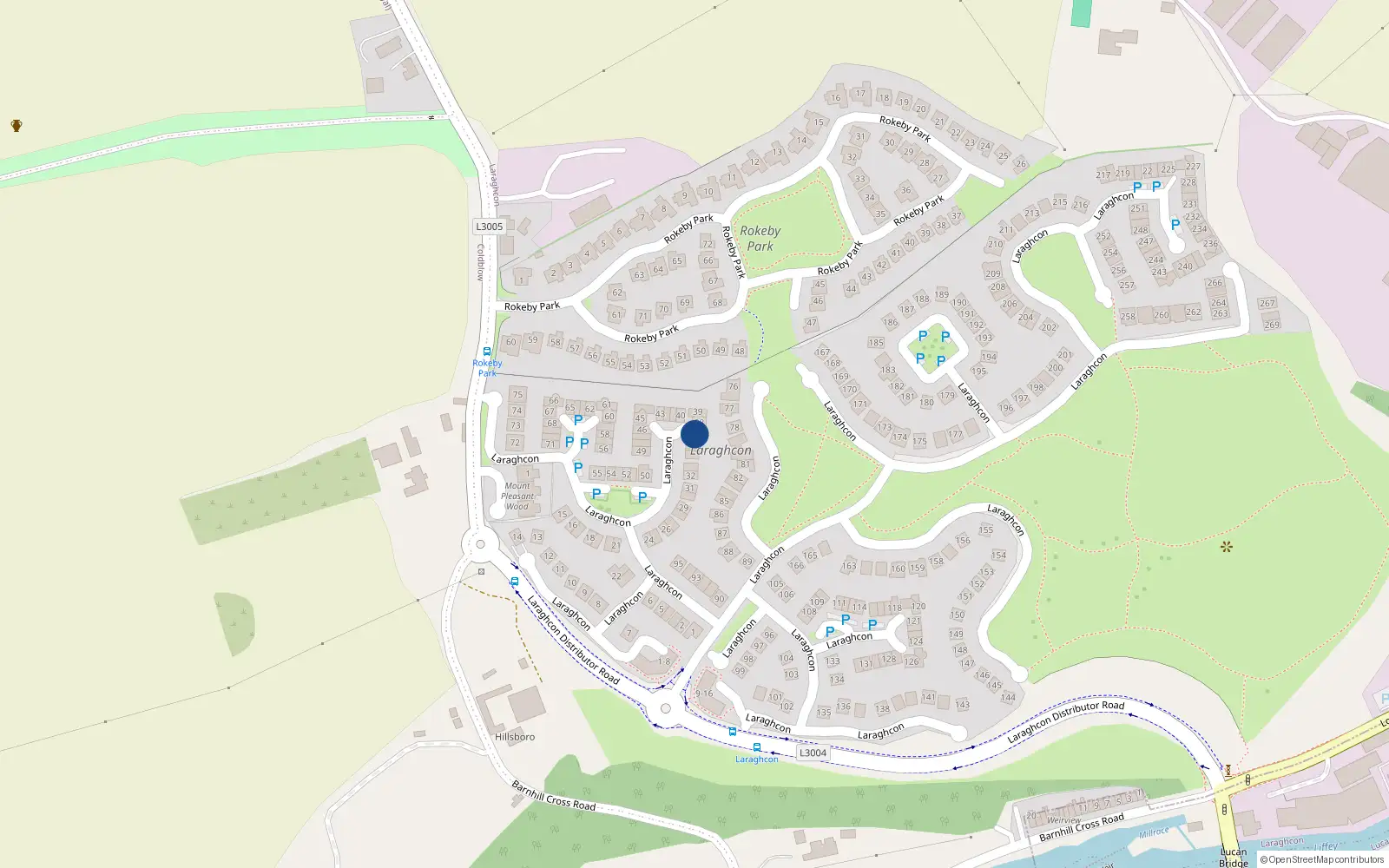 Overhead map showing the location of 37 Laraghcon, Lucan
