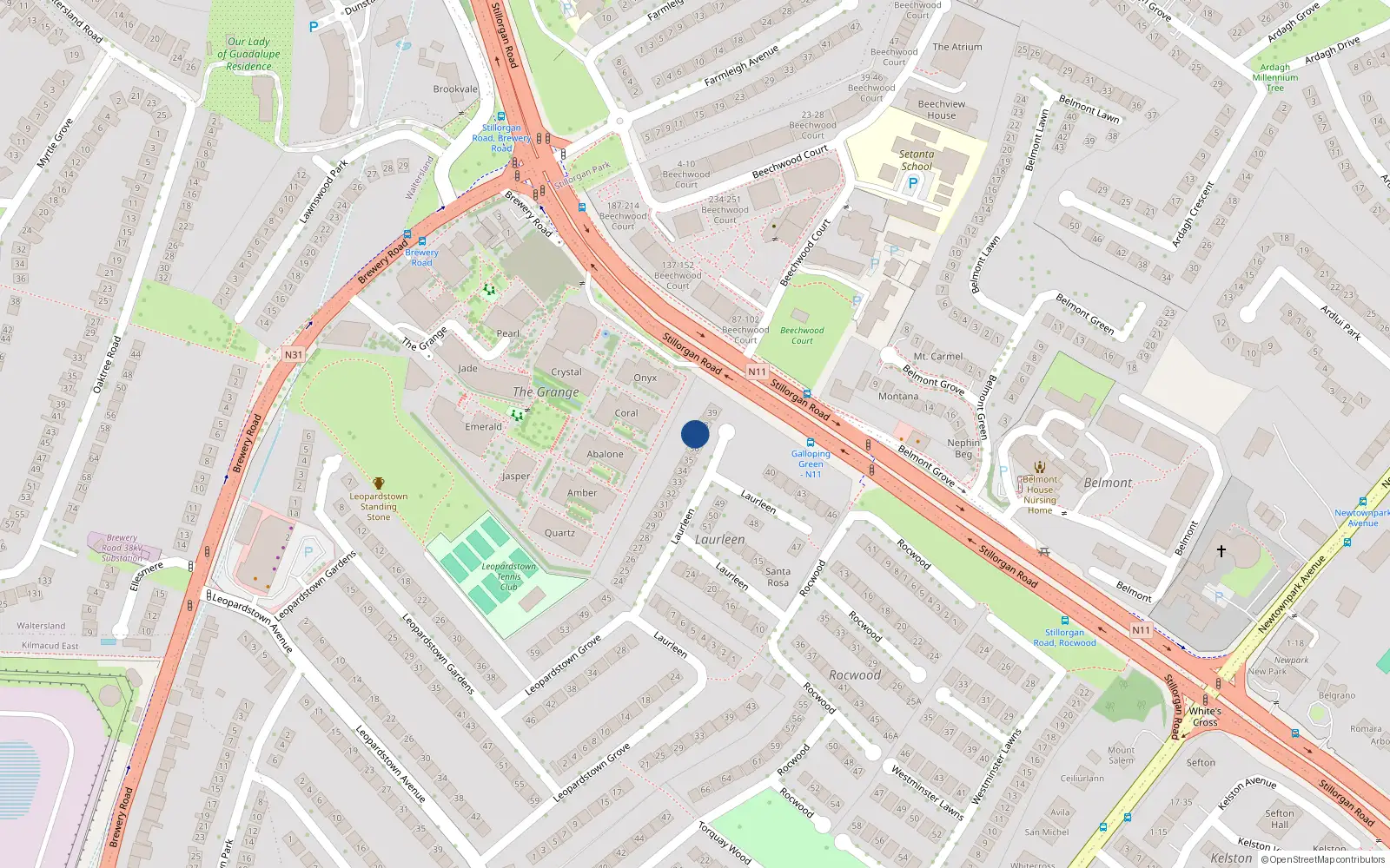 Overhead map showing the location of 37 Laurleen, Stillorgan, Co Dublin
