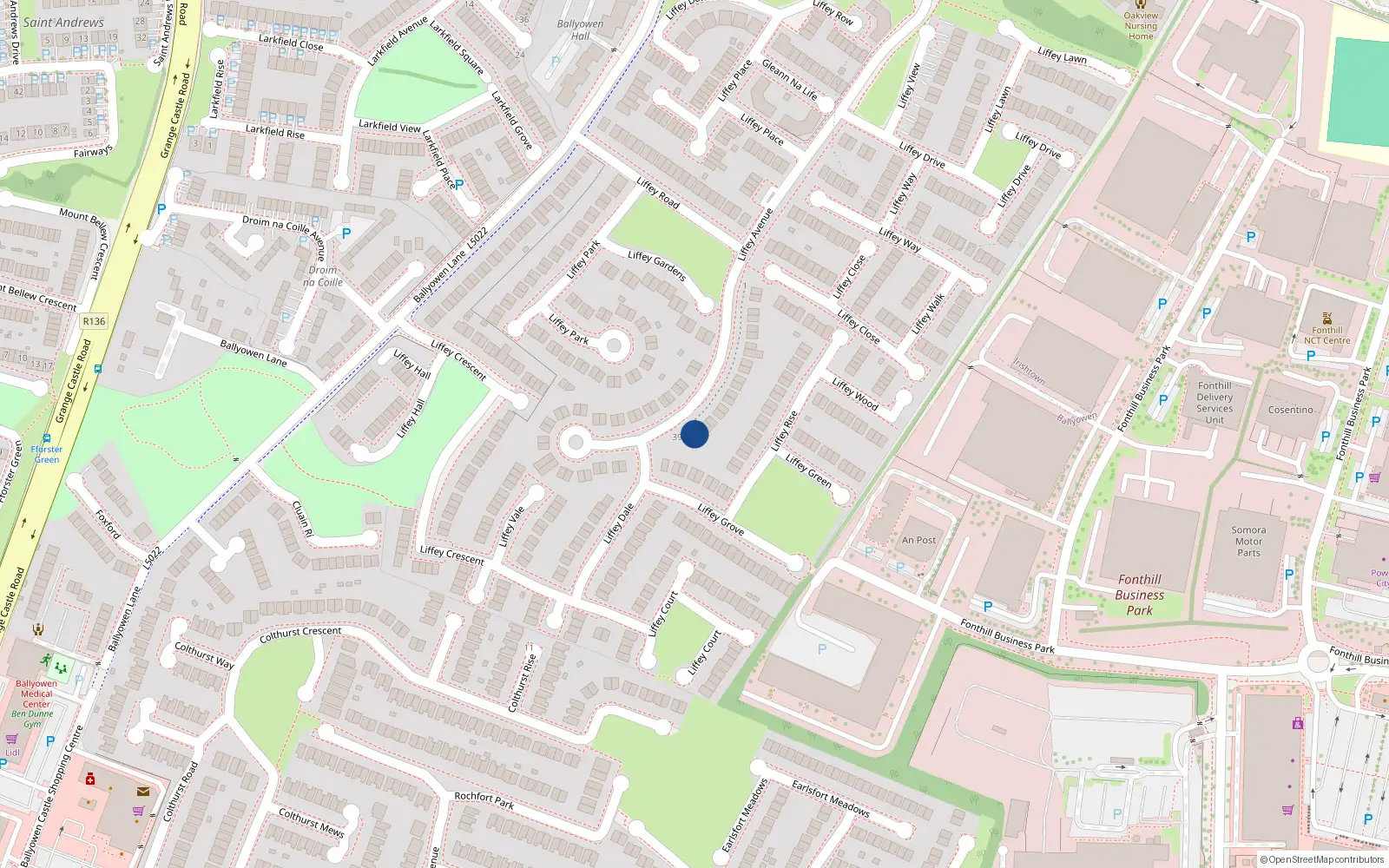 Overhead map showing the location of 37 Liffey Avenue, Lucan