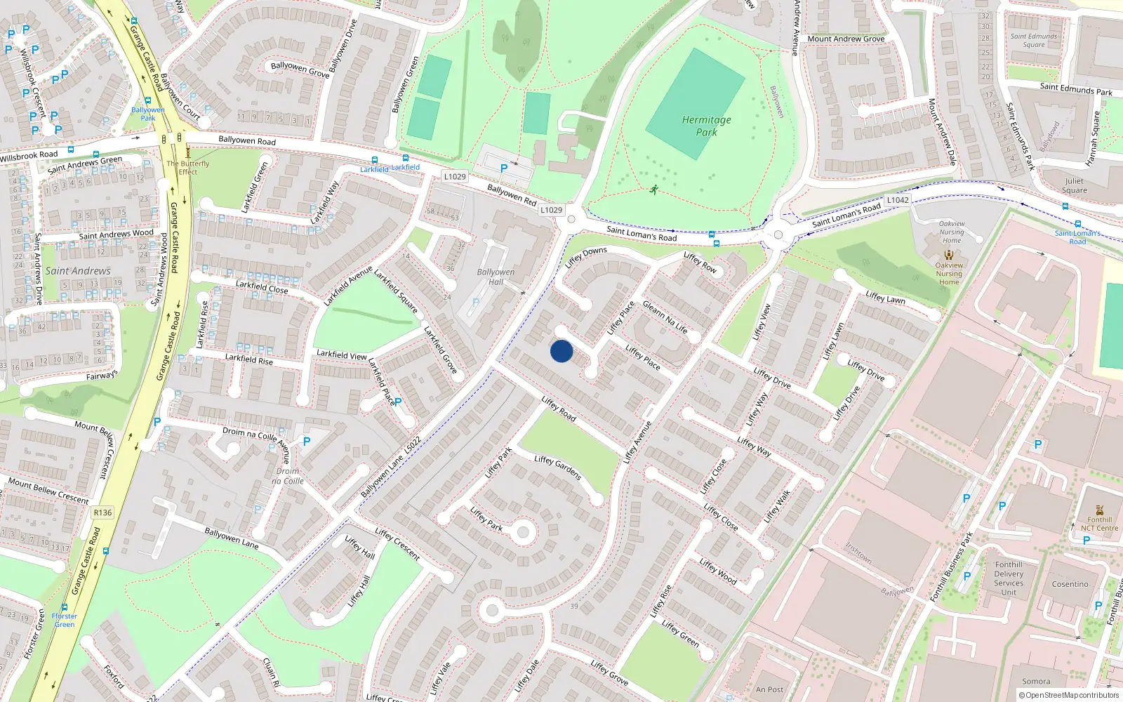 Overhead map showing the location of 37 Liffey Place, Lucan, Dublin