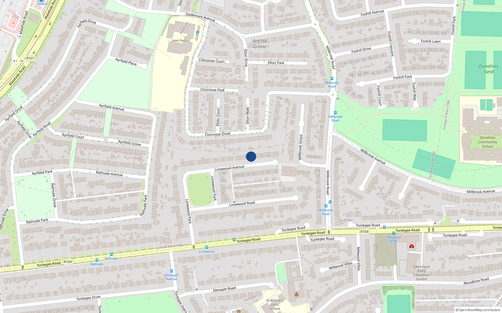 Overhead map showing the location of 37 Limewood Avenue, Coolock, Dublin 13