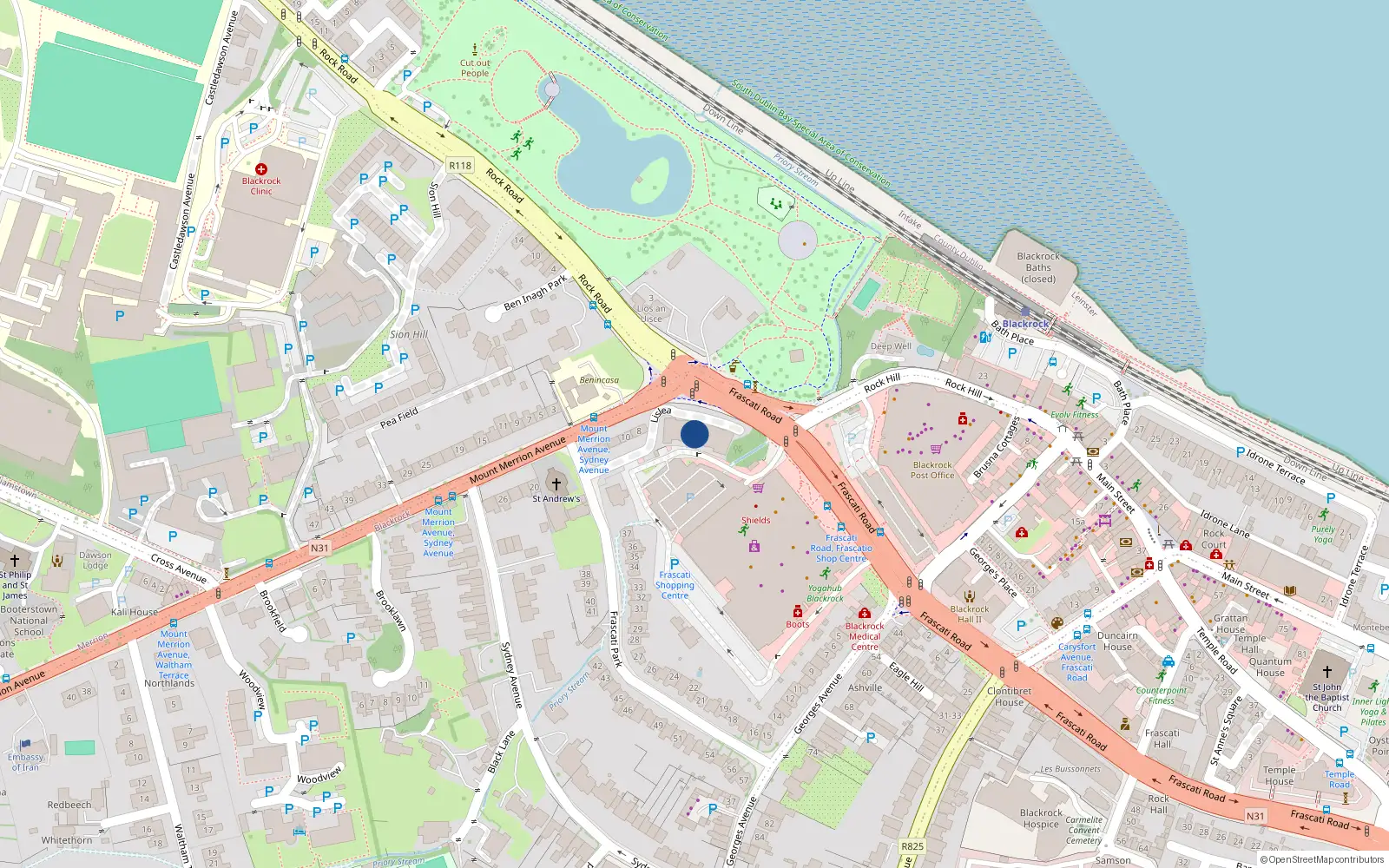 Overhead map showing the location of 37 Lisalea, Frascati Park, Blackrock