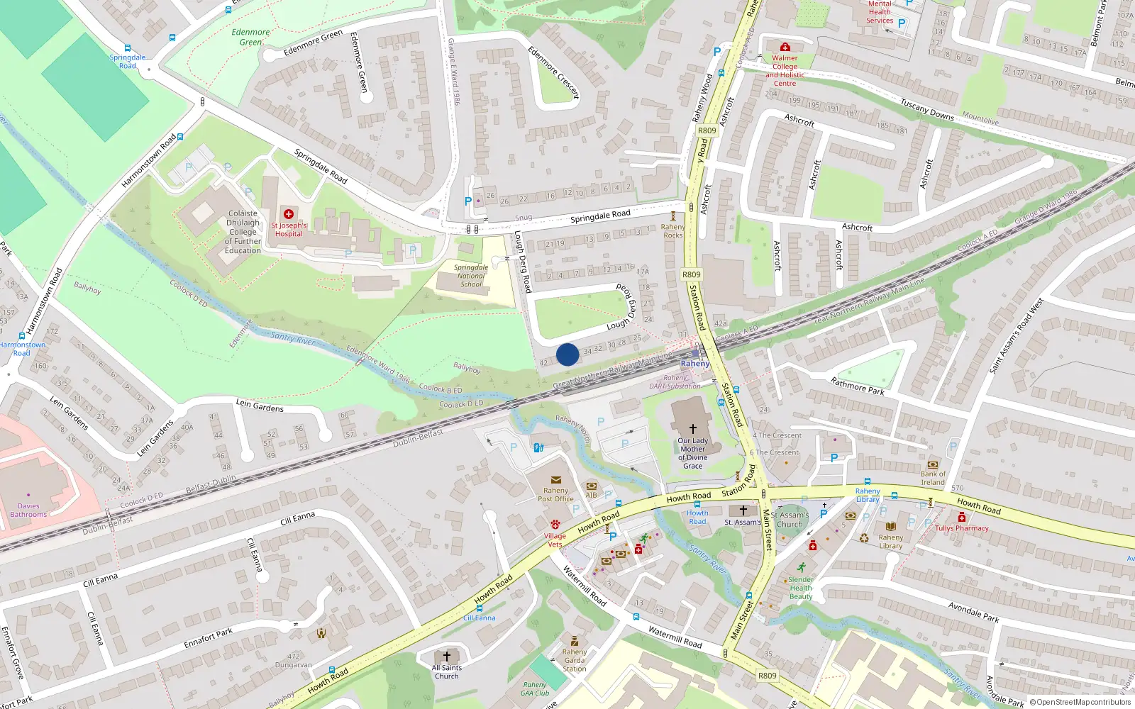 Overhead map showing the location of 37 Lough Derg Road, Dublin 5