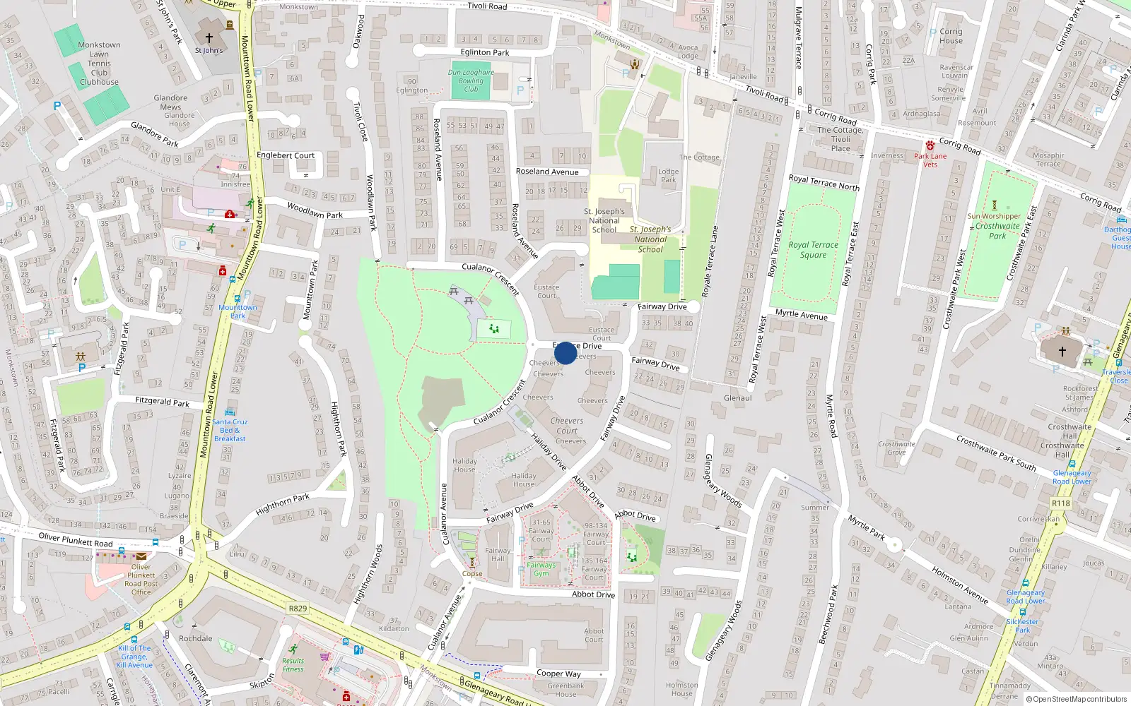 Overhead map showing the location of 37 Lower Mounttown, Dunlaoghaire, Dublin