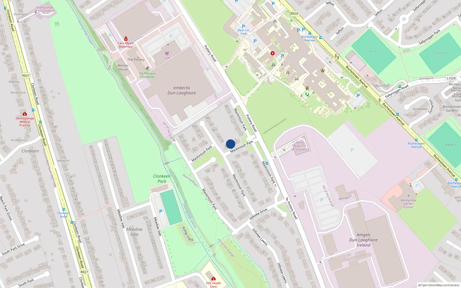 Overhead map showing the location of 37 Mackintosh Park, Pottery Road, Dun Laoghaire