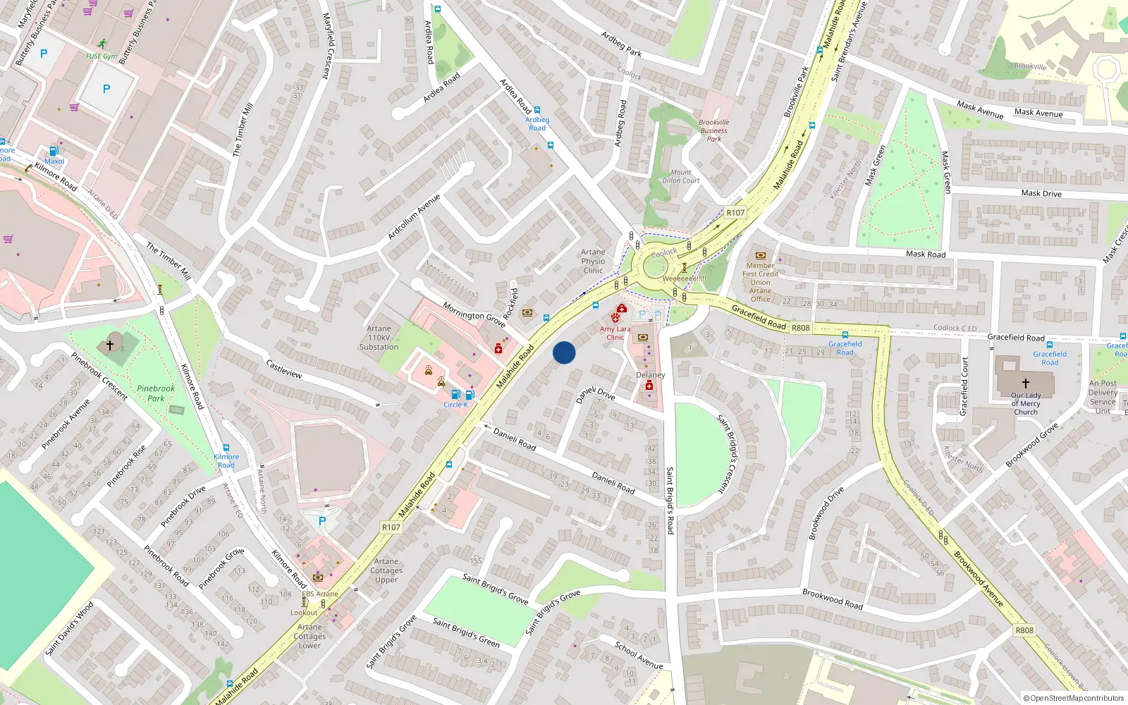 Overhead map showing the location of 37 Malahide Road, Dublin 5