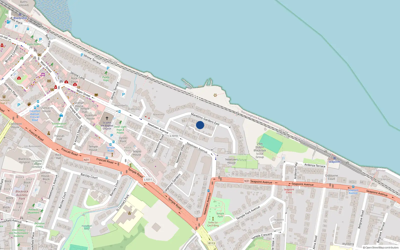 Overhead map showing the location of 37 Maretimo Gardens East, Blackrock, Dublin