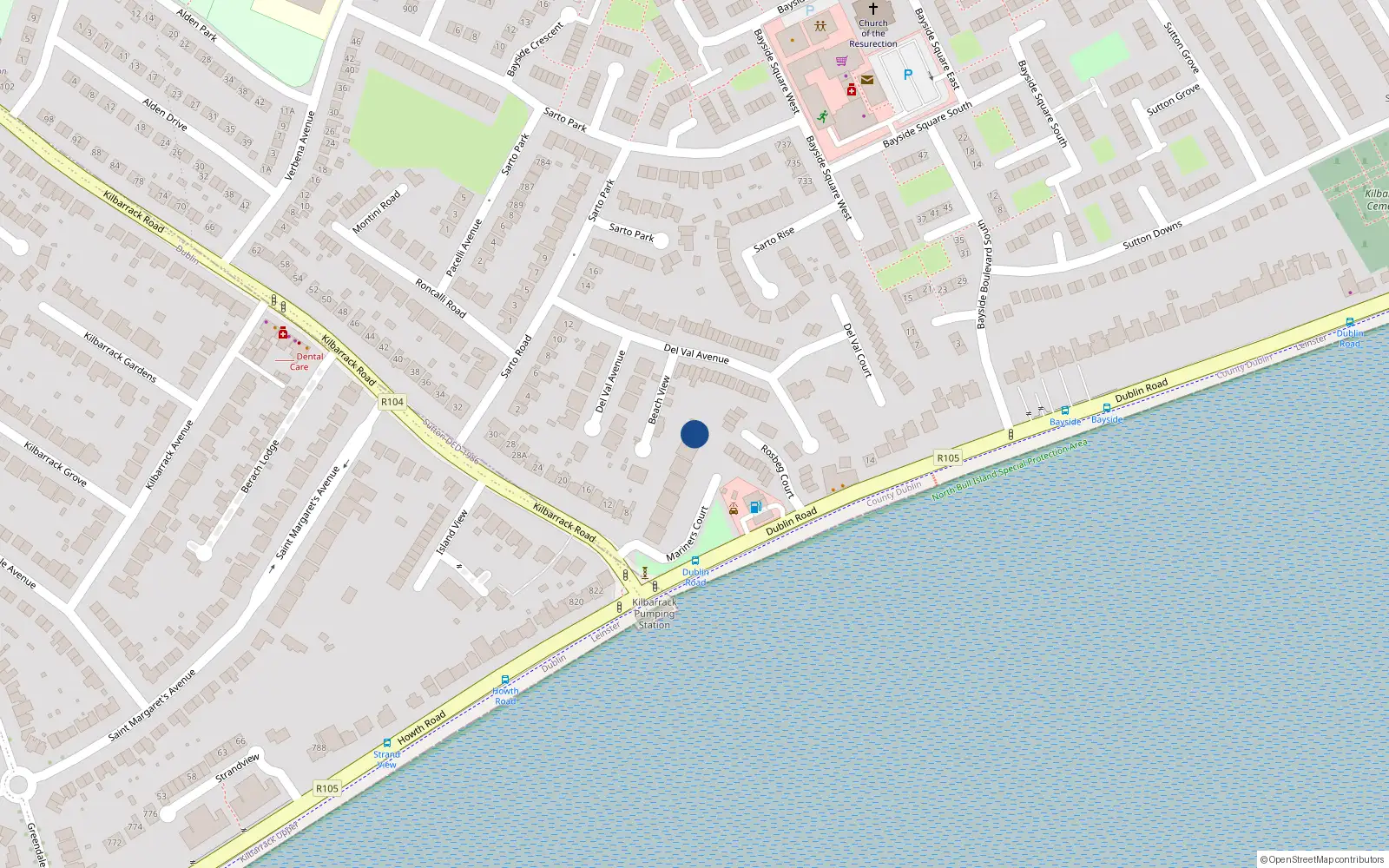 Overhead map showing the location of 37 Mariners Court, Sutton, Dublin 13