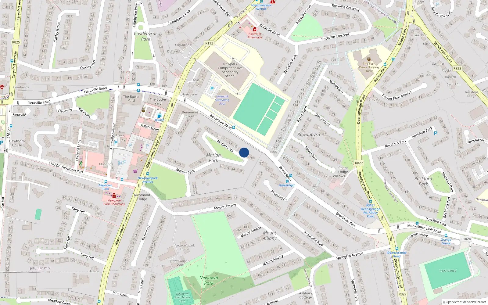 Overhead map showing the location of 37 Marion Park, Newtownpark, Blackrock