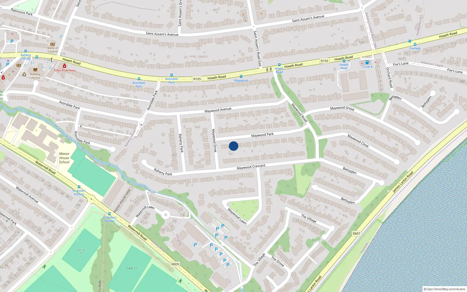 Overhead map showing the location of 37 Maywood Park, Raheny, Dublin 5