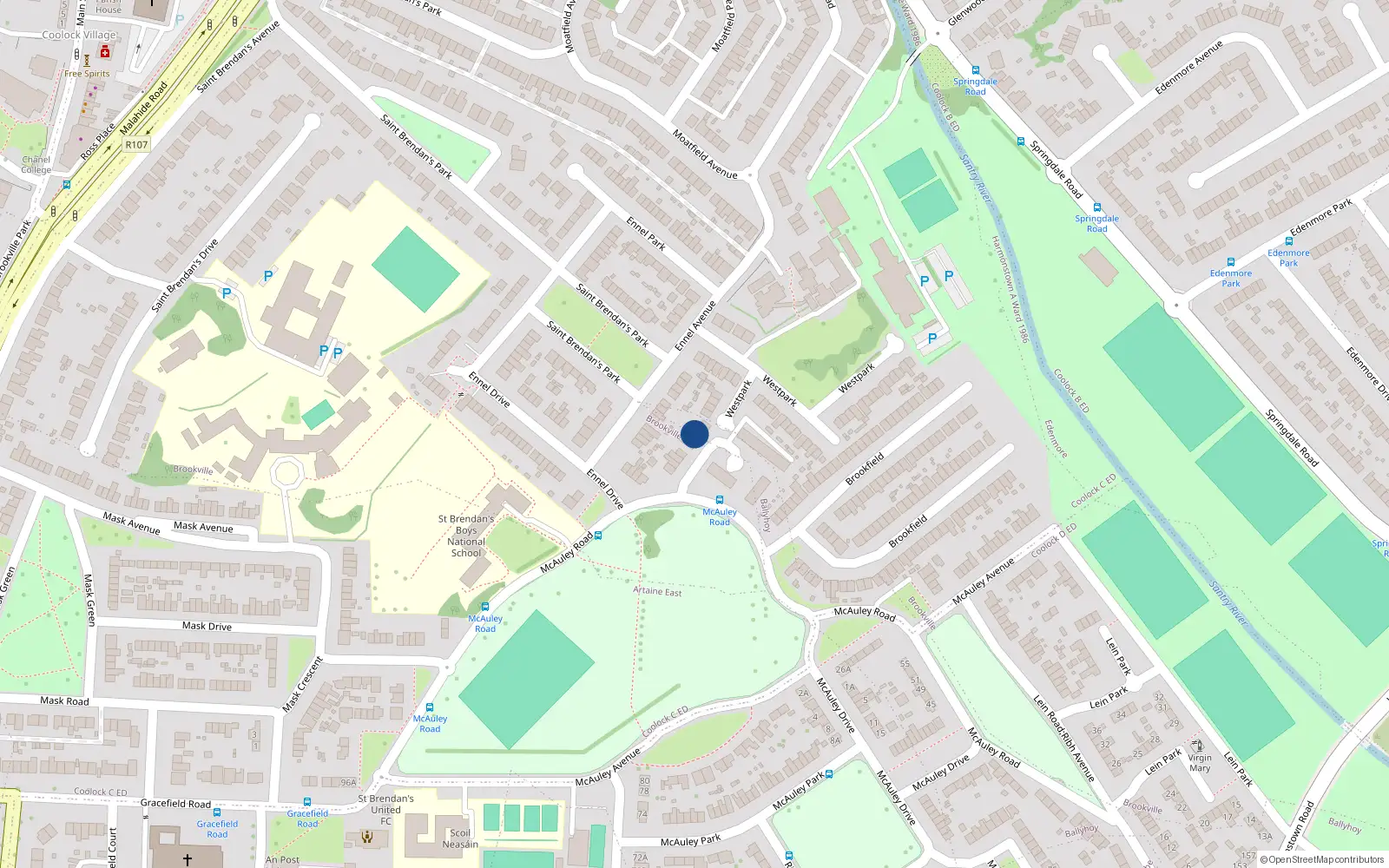 Overhead map showing the location of 37 McAuley Road, Dublin 5