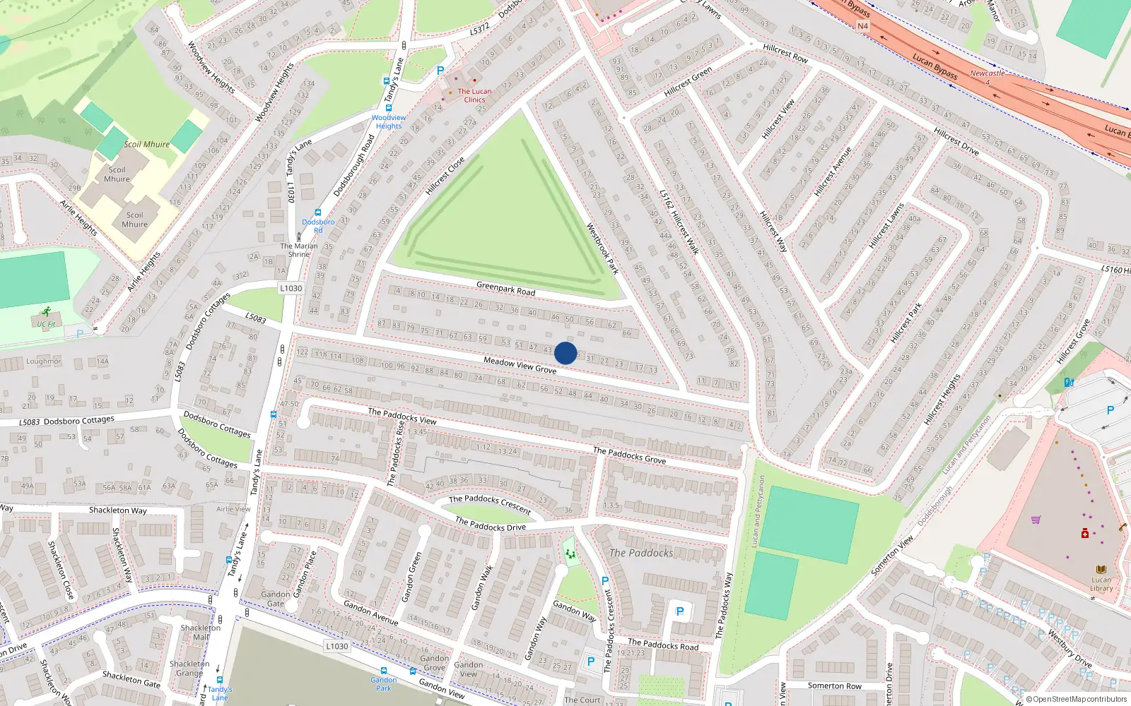 Overhead map showing the location of 37 Meadowview Grove, Hillcrest, Lucan