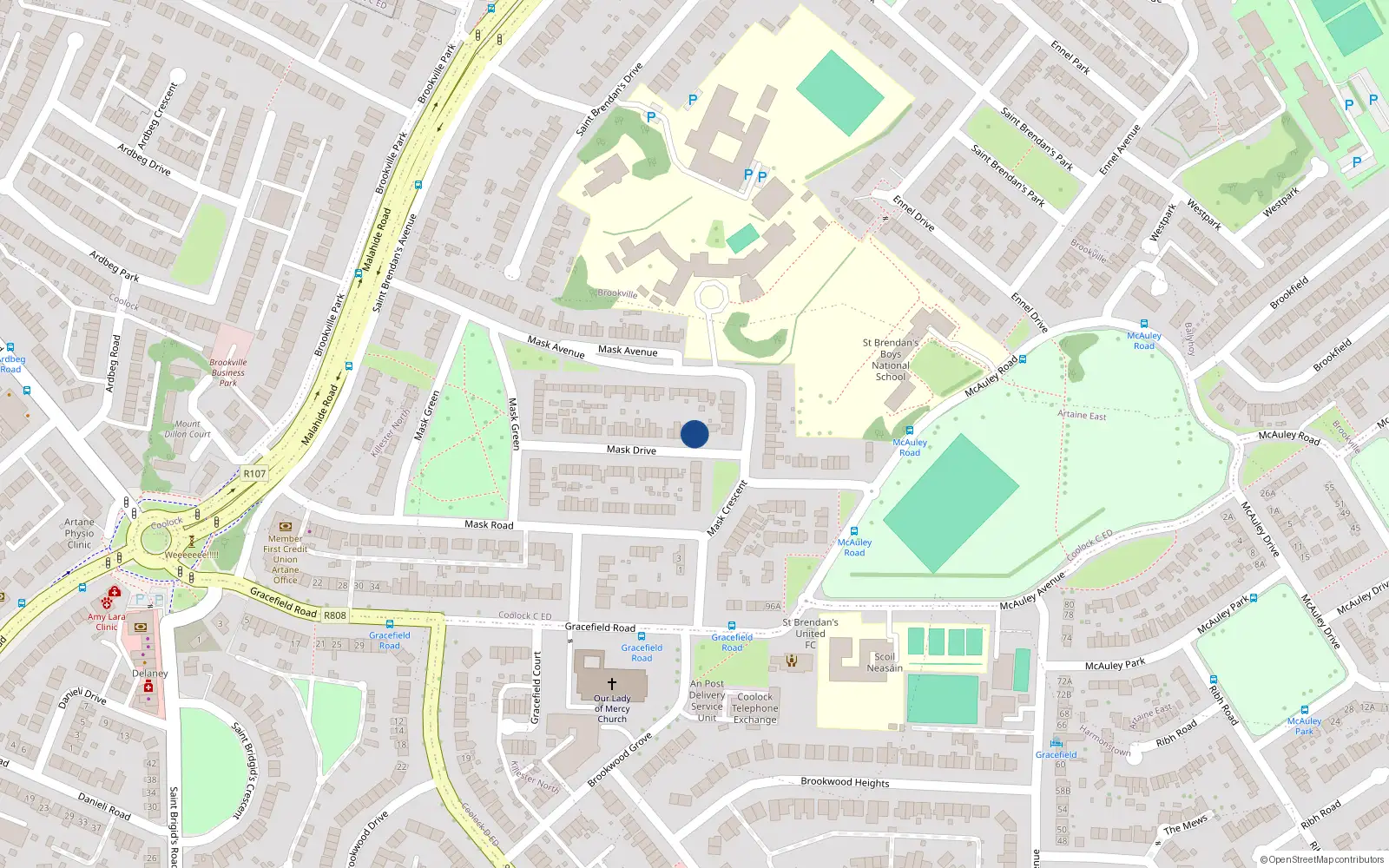 Overhead map showing the location of 37 Measc Drive, Artane Dublin 5, Dublin